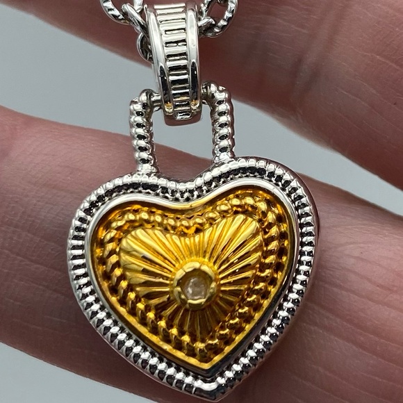 Diamonds International Two Tone Heart Pendant Silver Tone Chain Necklace - Picture 10 of 10